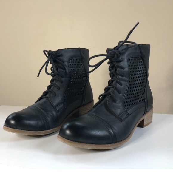 Black Poppy  Combat Boots - Picture 1 of 4